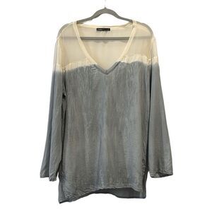 Gypsy 05 Hollywood 100% Silk Dip Dye Tie Tied Vneck Tunic Blouse Top Shirt Large